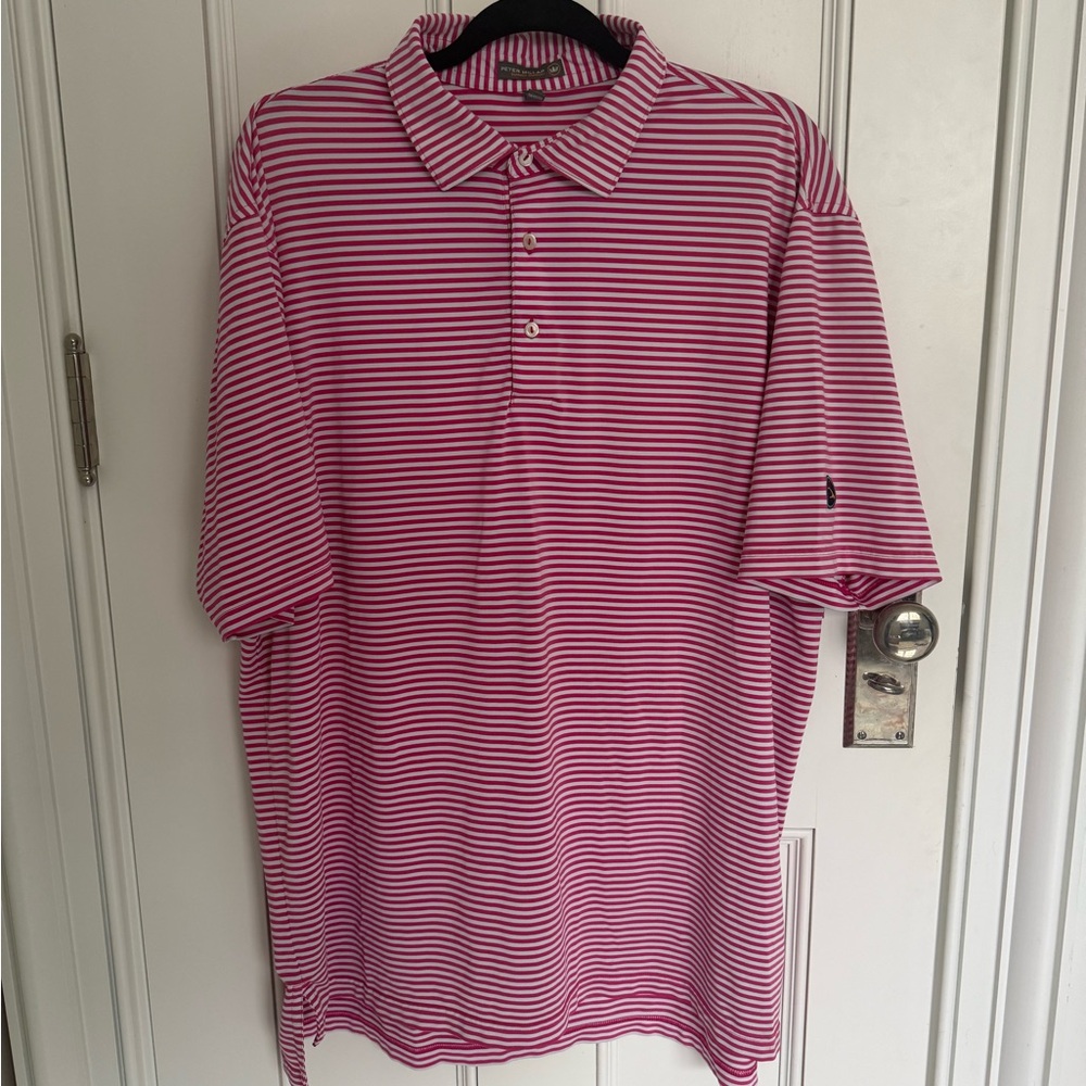 Peter Millar Pink and White Striped Polo Shirt
